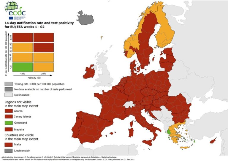 Χάρτες ECDC: Η Ελλάδα η μοναδική ευρωπαϊκή χώρα με «πράσινες» περιοχές